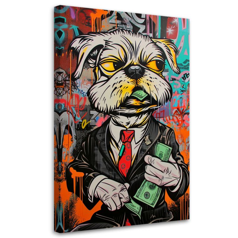 Obraz do salonu pokoju nowoczesny Feeby Pies Dolary pop art 70x100cm 1szt