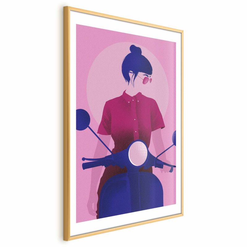 Plakat Artgeist Kobieta na skuterze 29,7x42 cm z ramą złotą 1 szt