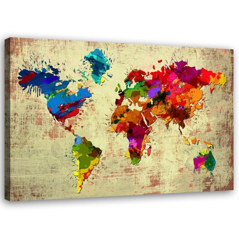 Obraz do salonu pokoju biura Feeby Mapa Świata Kolorowy 90x60cm 1szt