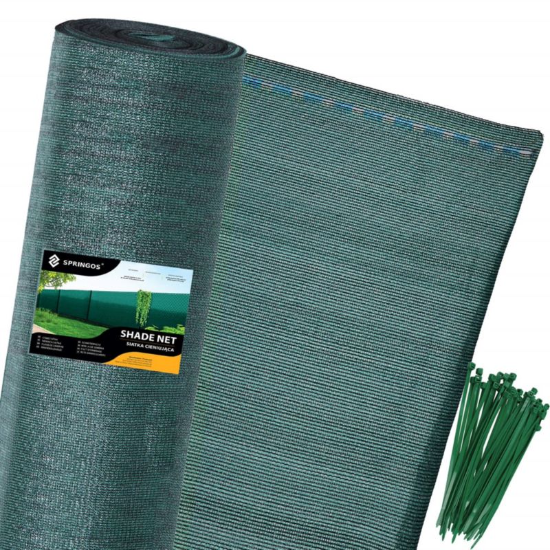 Siatka cieniująca Springos 95% 1,7x25m zielona, 185g/m2 plus opaski zaciskowe 100 szt.1 kpl.