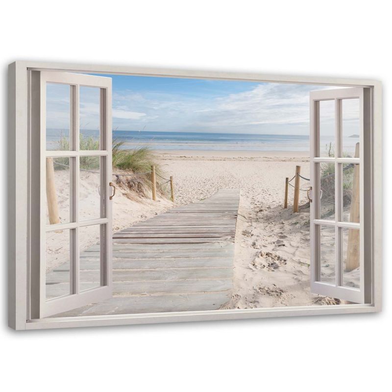 Obraz do salonu sypialni Feeby Widok z Okna ścieżka na plażę Beżowy 90x60cm 1szt