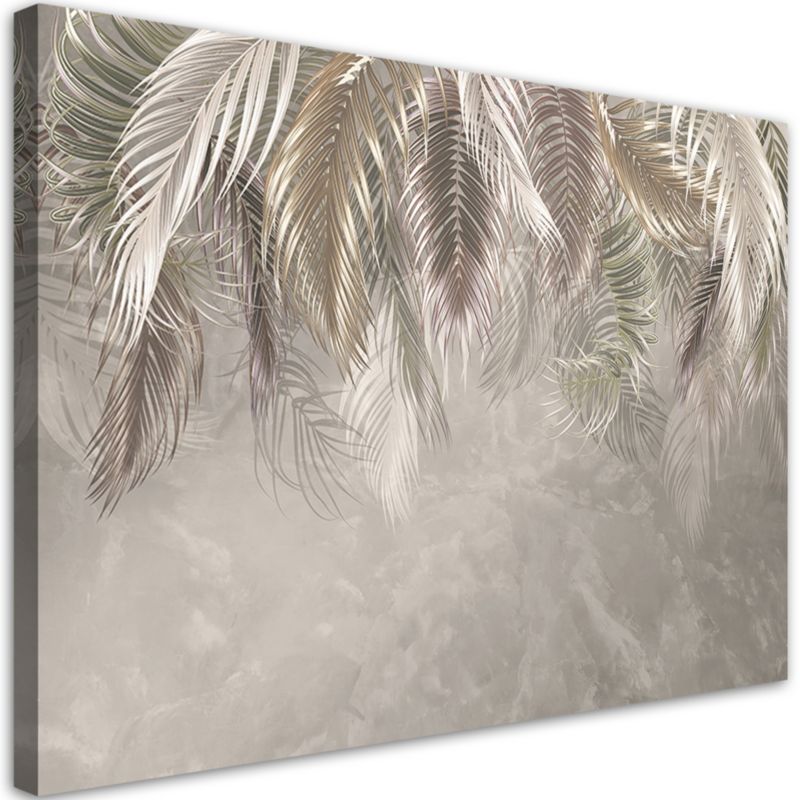 Obraz do salonu sypialni Feeby Liście Palmy na betonie 3D Beżowy 100x70cm 1szt