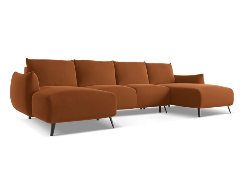 Sofa panoramiczna z funkcją spania Makamii Malie z weluru 317x162 cm terakota 1 szt.