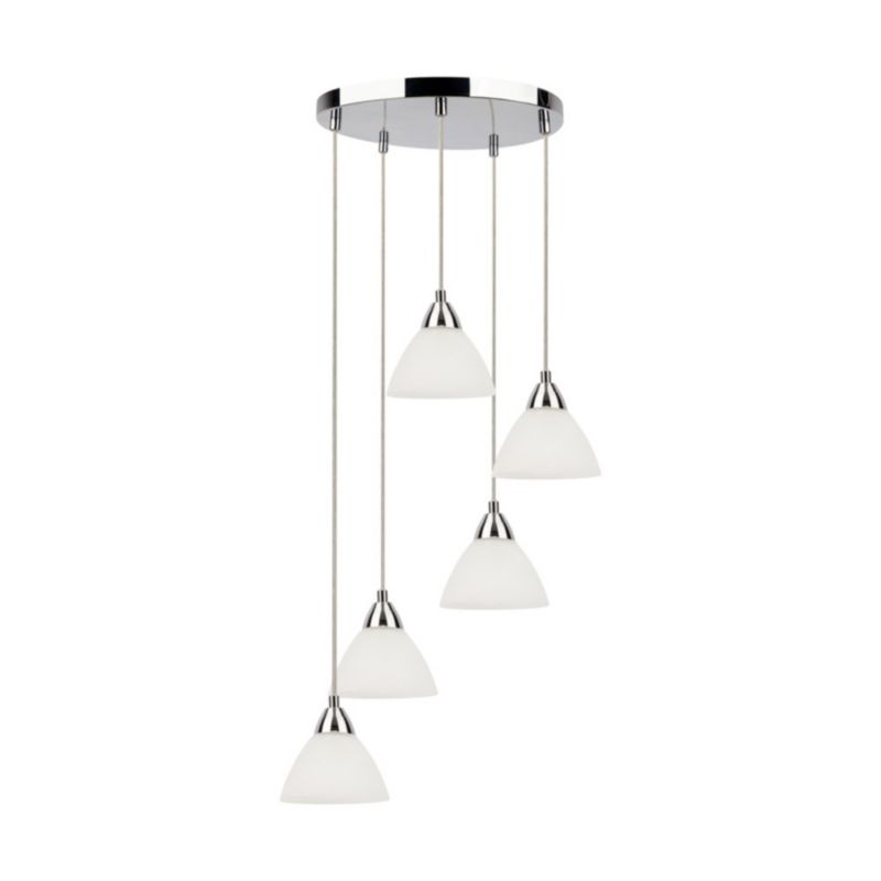 Lampa Wisząca SPOT Light 5xE14 Max.40W Klasyczne Połączenie Chromu i Białego Szkła, Polski Producent, 1 szt.