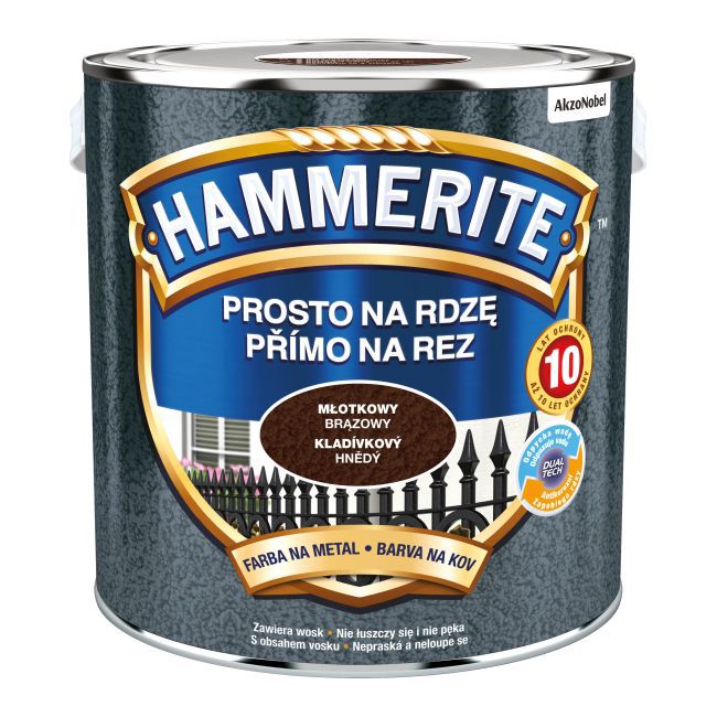 Farba do metalu Hammerite Prosto Na Rdzę młotkowy brązowy 2,5 l