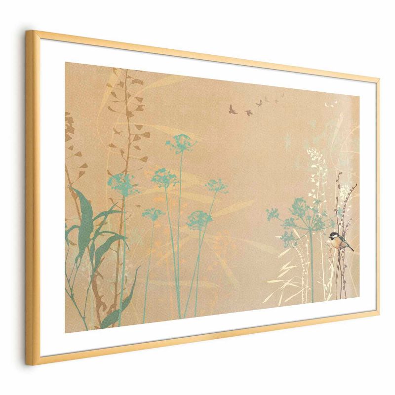 Plakat Artgeist Ptaszek na łące 30x21 cm z ramą złotą 1 szt