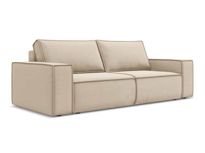 Kanapa 3-osobowa z funkcją spania Makamii Kimo z weluru 255x105 cm jasny beż 1 szt.