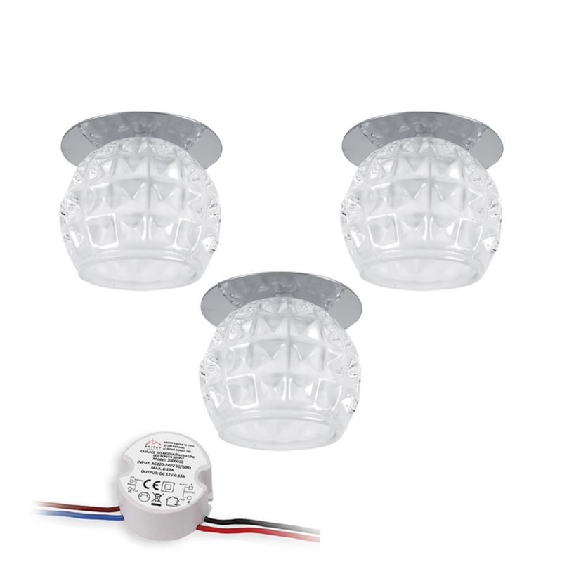Zestaw Oczek Sufitowych SPOT Light 3xG4 LED 2,3W z zasilaczem Połączenie Chromu i Bieli, 3 szt.