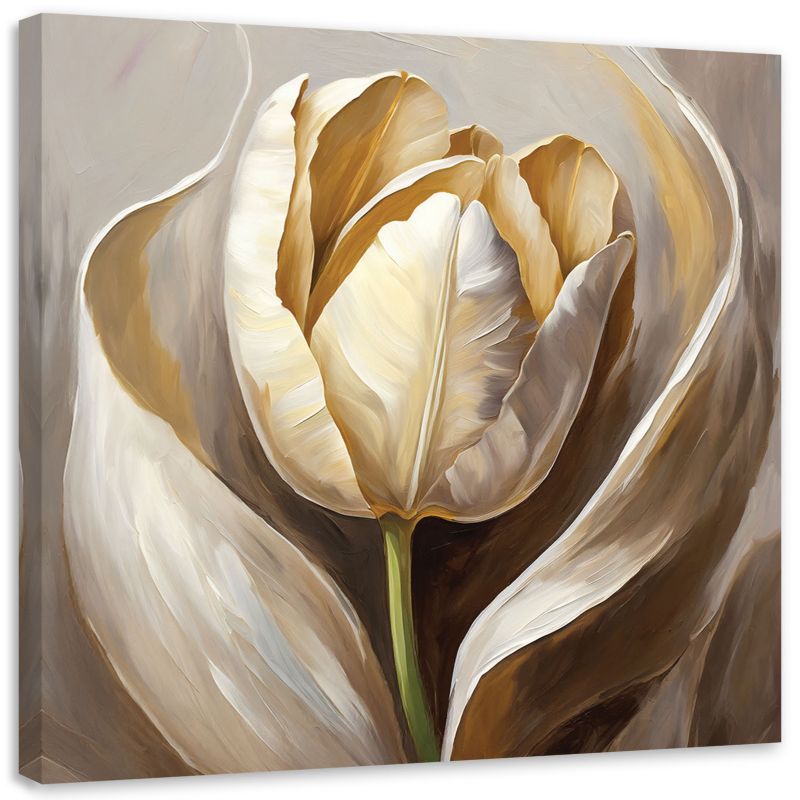 Obraz do salonu sypialni Feeby Beżowy Tulipan Kwiat jak ręcznie malowany 50x50 cm 1szt