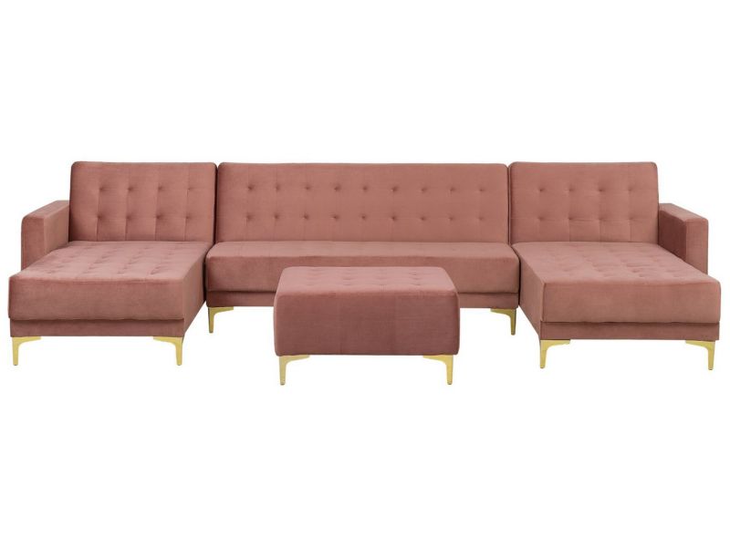 Sofa w kształcie U z ottomaną Aberdeen Różowy Welur Symetryczny 1 kpl