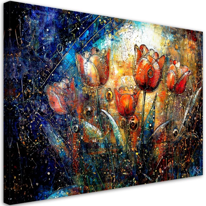Obraz do salonu pokoju nowoczesny Feeby Abstrakcyjne Kwiaty Kolorowe 90x60cm 1szt