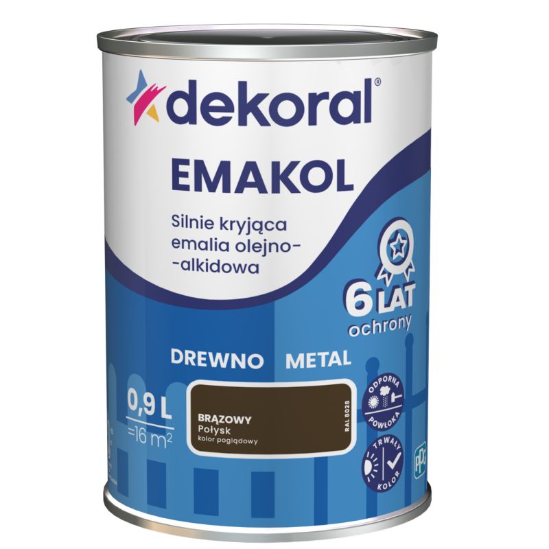 Emalia olejno-alkidowa Dekoral Emakol do drewna i metalu brązowy 0,9 l