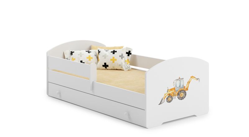 Łożko dziecięce Kobi LUK z szufladą i barierką 160x80 Kobi Żółta koparka 1 szt.