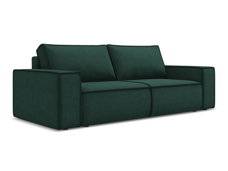 Kanapa 3-osobowa z funkcją spania Makamii Kimo z tkaniny strukturalnej 255x105 cm butelkowa zieleń 1 szt.