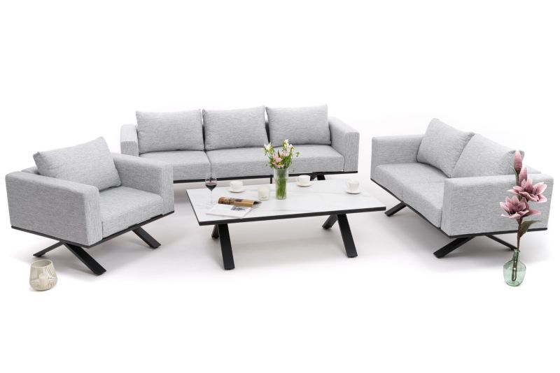 Zestaw mebli ogrodowych fotel sofa kanapa New Home MARABELLA szaro biały aluminiowy z blatem z płyty HPL 1 kpl