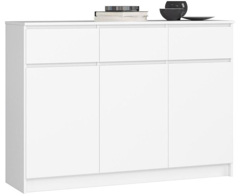 Komoda Akord K140 Biała 138 cm 3 drzwi 3 szuflady kolor Biały mat 6 półek 138x40x99 cm 1 szt.