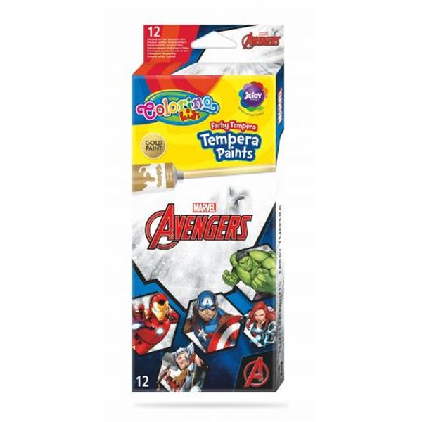 Farby tempera 12 kolorów w tubach po 12ml Colorino Disney Avangers