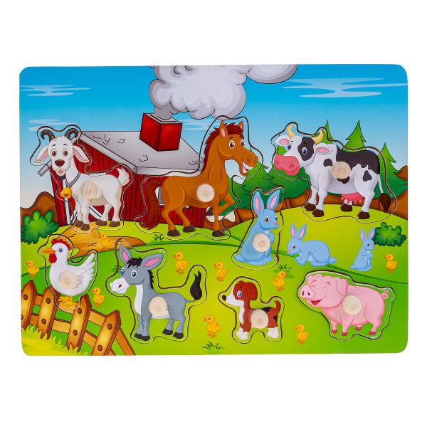 Drewniana układanka Farma-zwierzątka wiejskie- 8 elementów, Smily Play