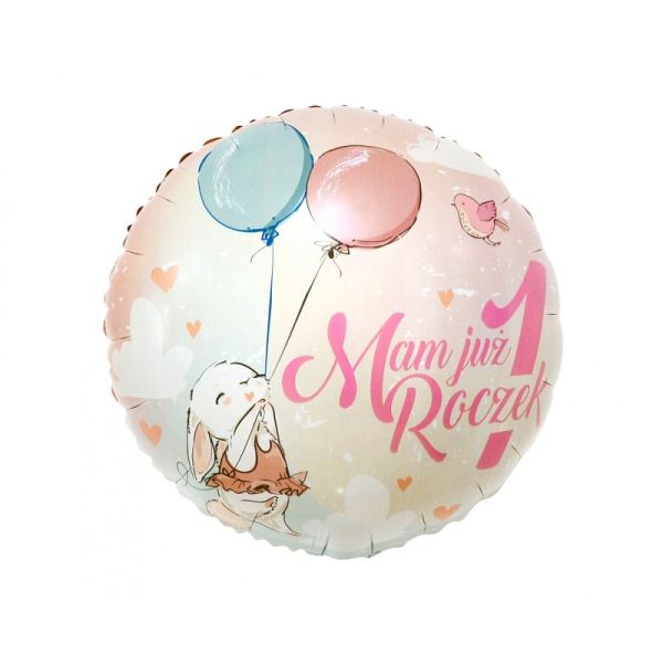 Godan Balon foliowy cyfra 1, MAM JUŻ 1 ROCZEK z króliczkiem 18"