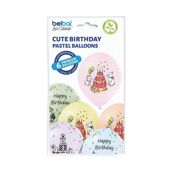 Balony D11 Cute Birthday 5C1S 1C5S, 6 szt.