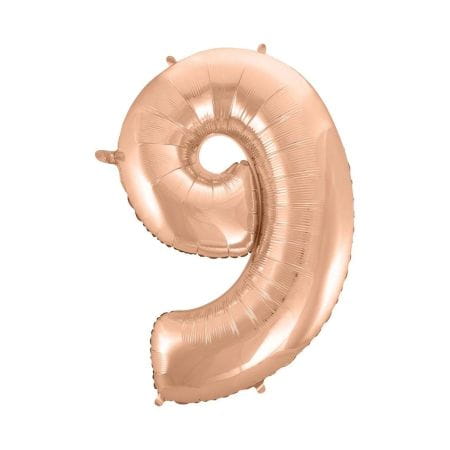BALON FOLIOWY RÓŻ-ZŁOTY CYFRA 9 92CM