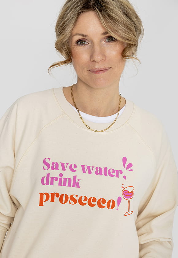 Damen-Sweatshirt mit Aufdruck “Prosecco I – Melange-Beige