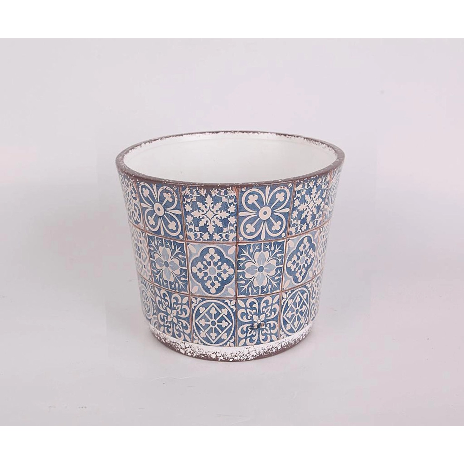 Osłonka Sewilla ceramiczna biały/nieb - śr. 16,7 cm