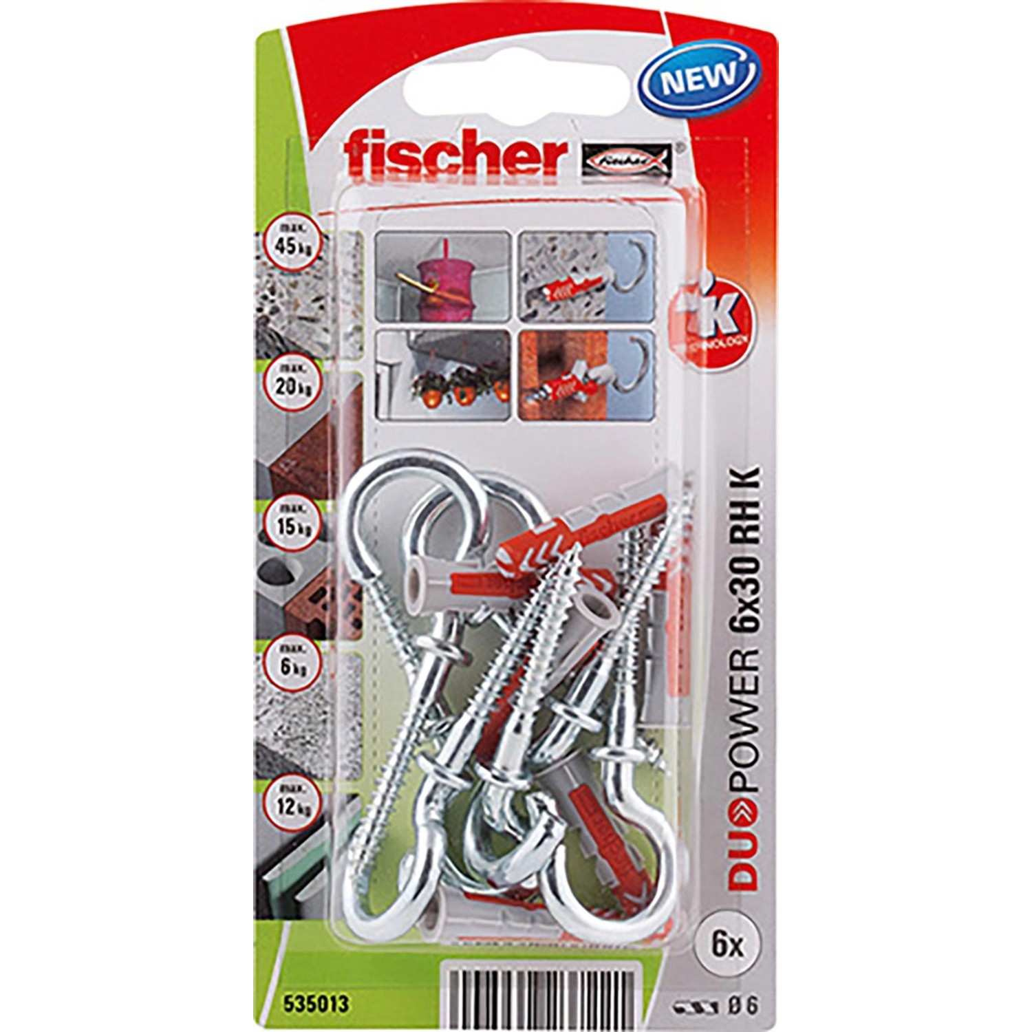 Fischer Kołek uniwersalny DP+hak 6x30 6szt