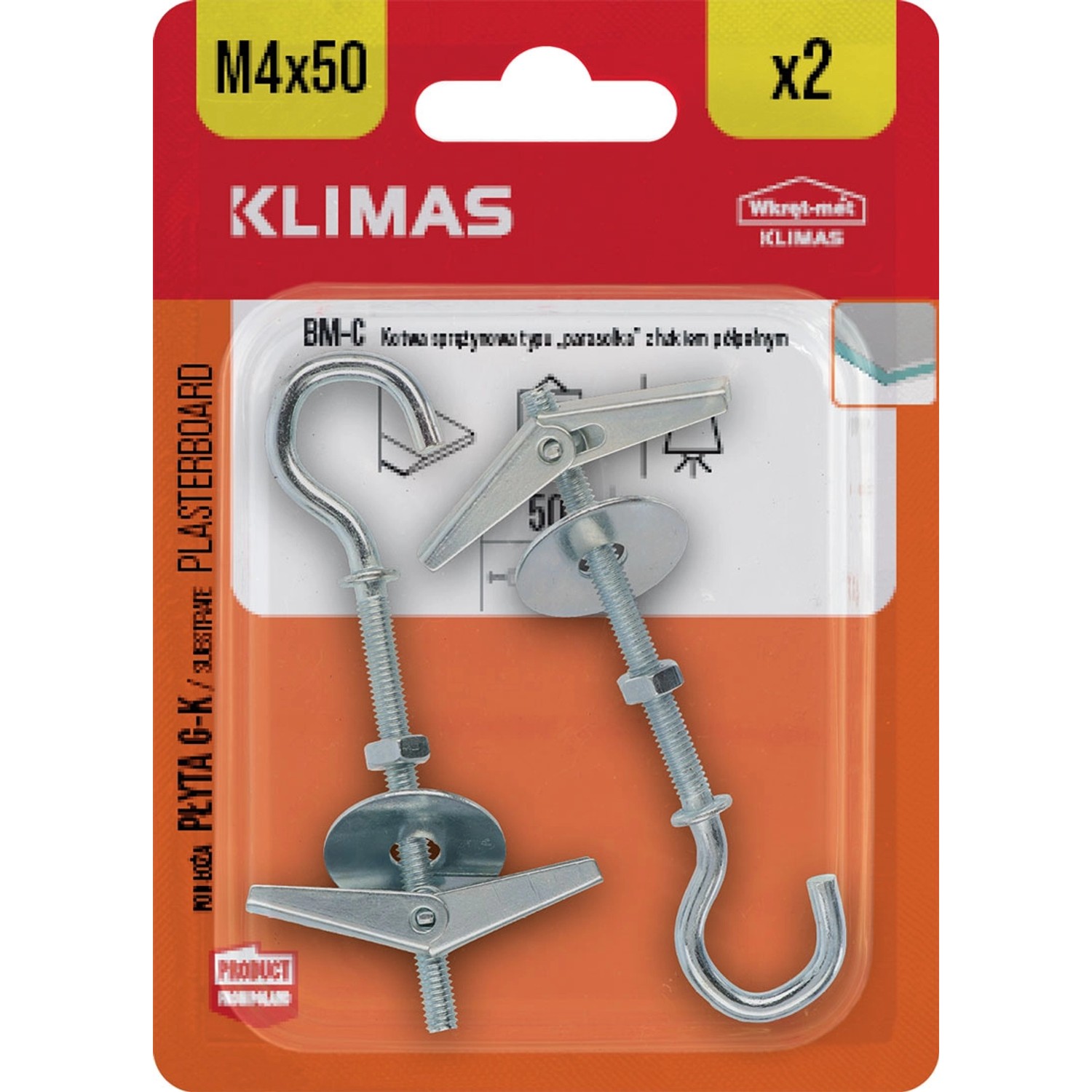 Wkręt-met Kotwa sprężynowa typu parasolka hak półpełny 4 mm x 50 mm