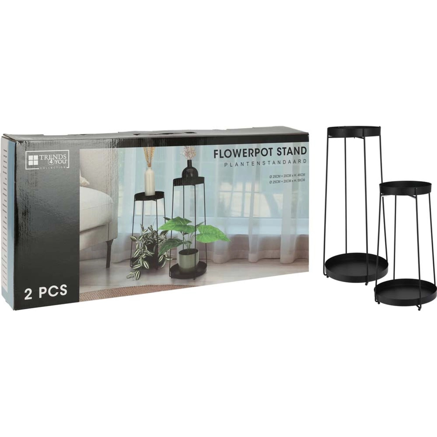 Komplet kwietników metal czarny - wys. 60 cm