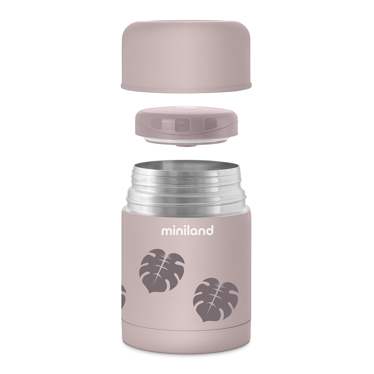 Miniland, Termos do posiłków Terra 600 ml pudrowy róż liście