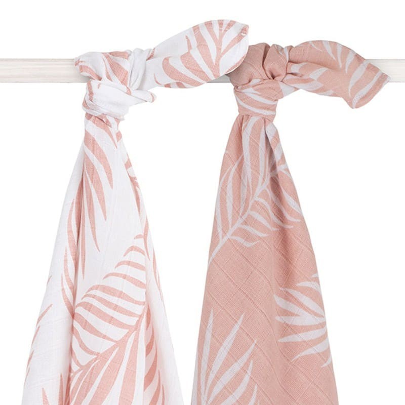 2 otulacze niemowlęce Hydrophilic 115x115 cm Liście NATURE Pale Pink Jollein BBTB