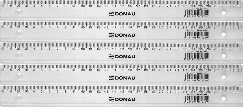 5x Linijka plastikowa Donau, 30cm, transparentny