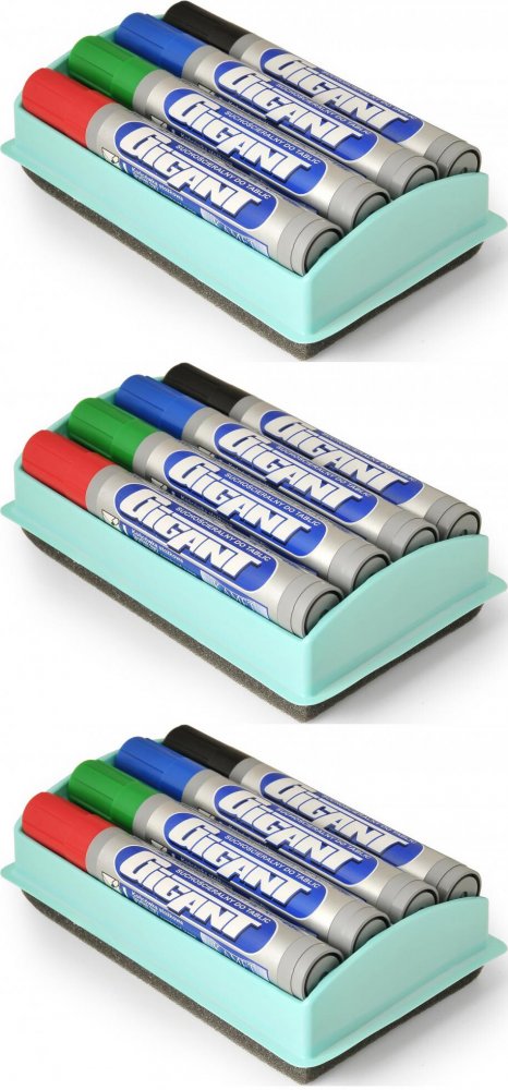3x Marker suchościeralny Kamet Gigant, okrągła, 4 sztuki, 3mm, mix kolorów + gąbka