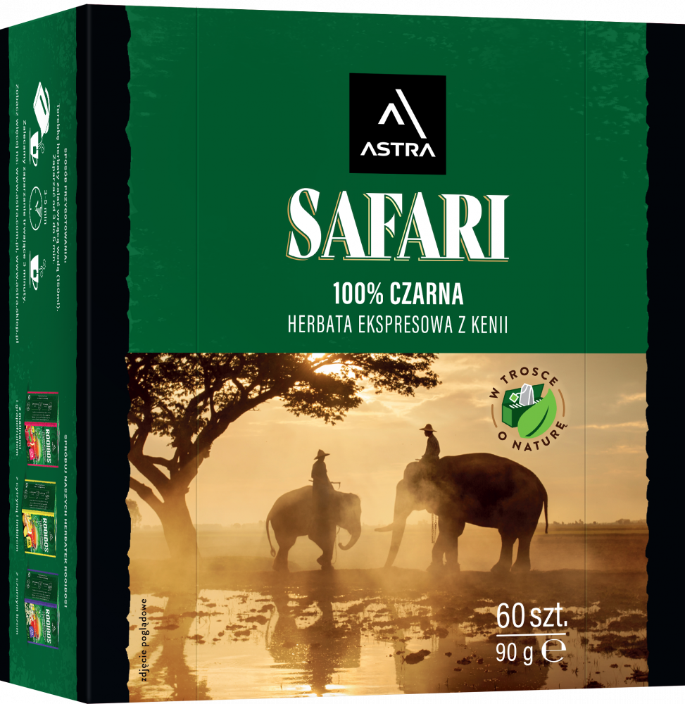 Outlet: WAŻNY DO 2025-05-31 Herbata czarna w torebkach Astra Safari, 60 sztuk x 1.5g