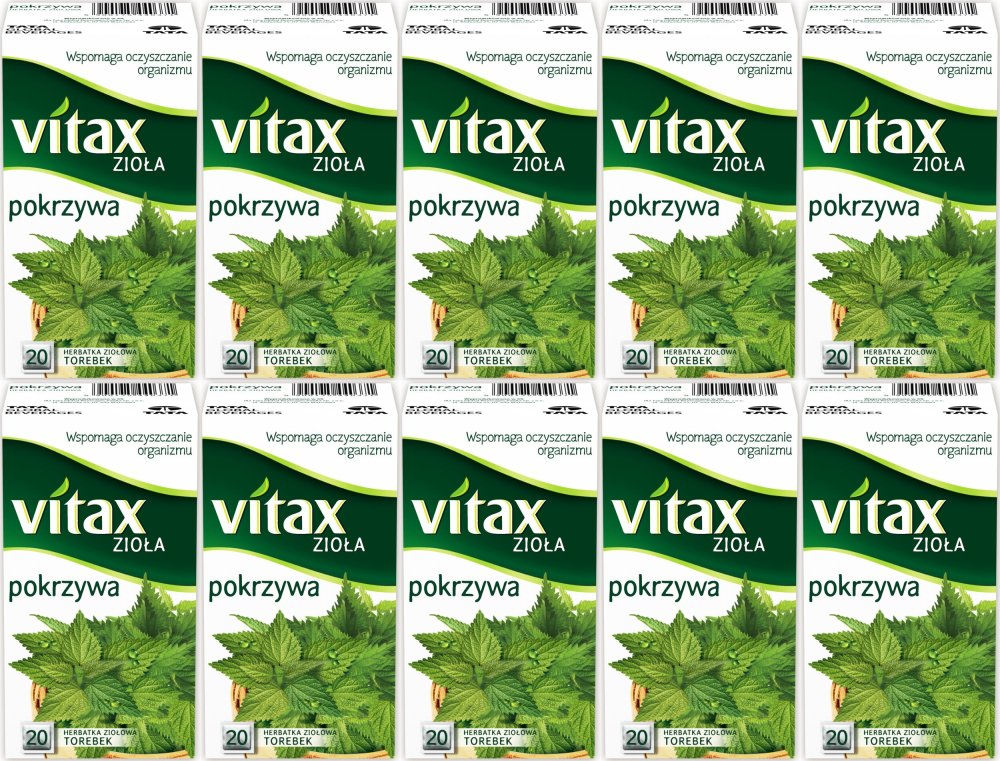 10x Herbata ziołowa w torebkach Vitax, pokrzywa, 20 sztuk x 1.5g