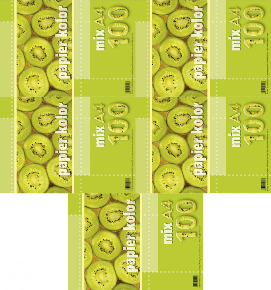 5x Papier kolorowy Kreska, A4, 100 kartek, mix kolorów