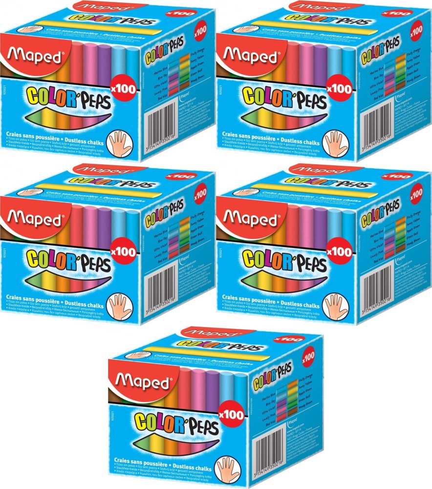 5x Kreda kolorowa Maped, Colorpeps, 100 sztuk, w pudełku, mix kolorów