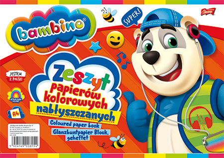 Zeszyt papierów kolorowych Bambino Zwierzaki Uczniaki, nabłyszczany, A4, 10 kartek