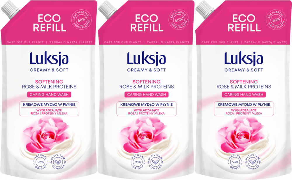 3x Mydło w płynie Luksja Creamy & Soft Rose & Milk Proteins, zapas, różany, 900ml