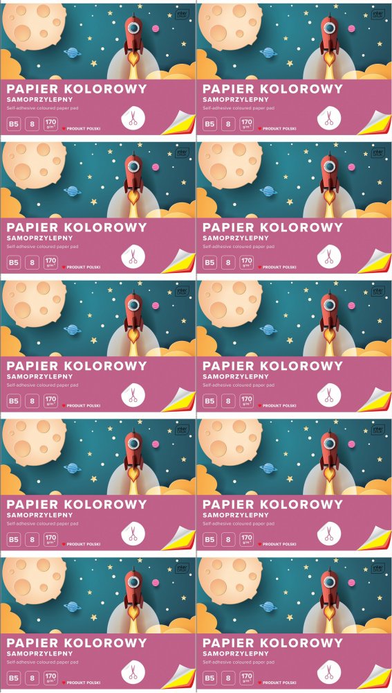 10x Zeszyt papierów kolorowych samoprzylepnych Interdruk, B5, 8 kartek, mix wzorów