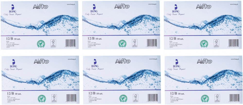 6x koperta bąbelkowa Bong AirPro, B12, 140x225mm, 10 sztuk, biały