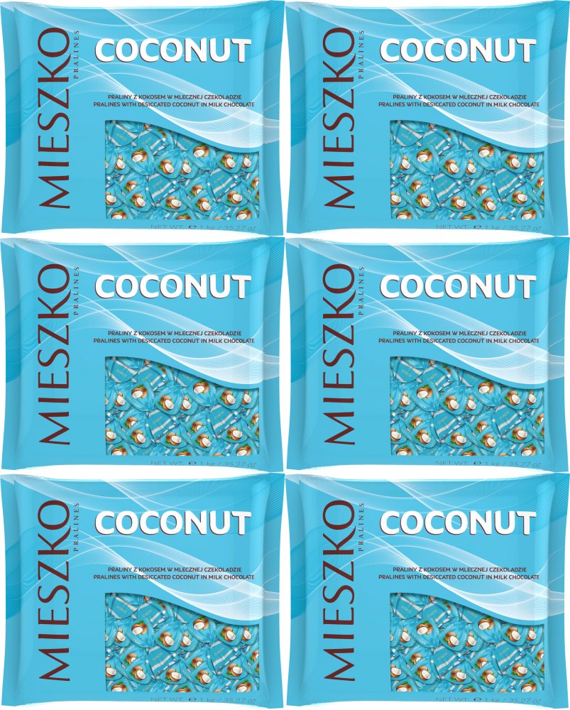 6x Praliny Mieszko Klejnoty Coconut, czekoladowy z nadzieniem kokosowym, 1kg