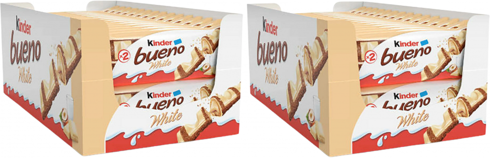 2x Baton Kinder Bueno White, z nadzieniem mleczno-orzechowym, 39g, 30 sztuk