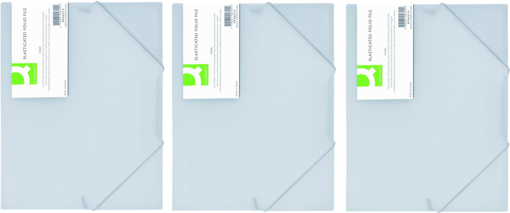 3x teczka z gumką Q-connect, A4, plastikowa, 3-skrzydłowa, transparentny
