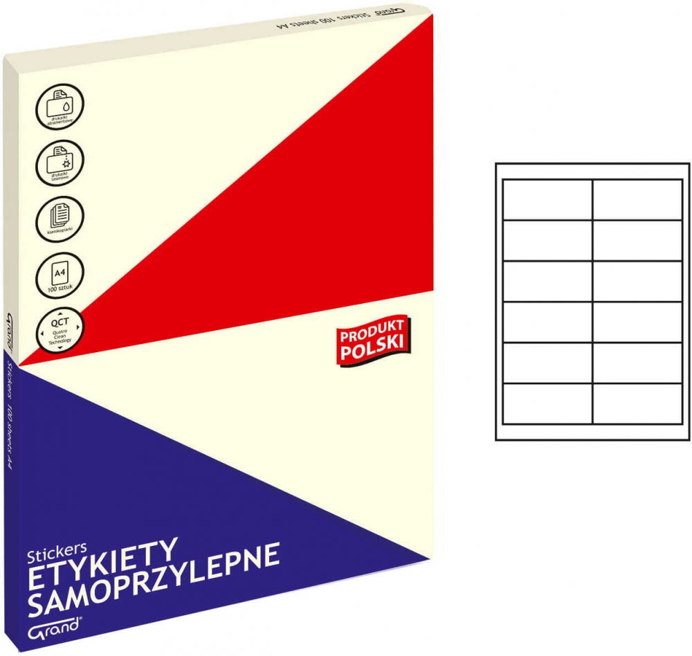 Etykiety samoprzylepne Grand, 97x42.3mm, 100 sztuk, biały