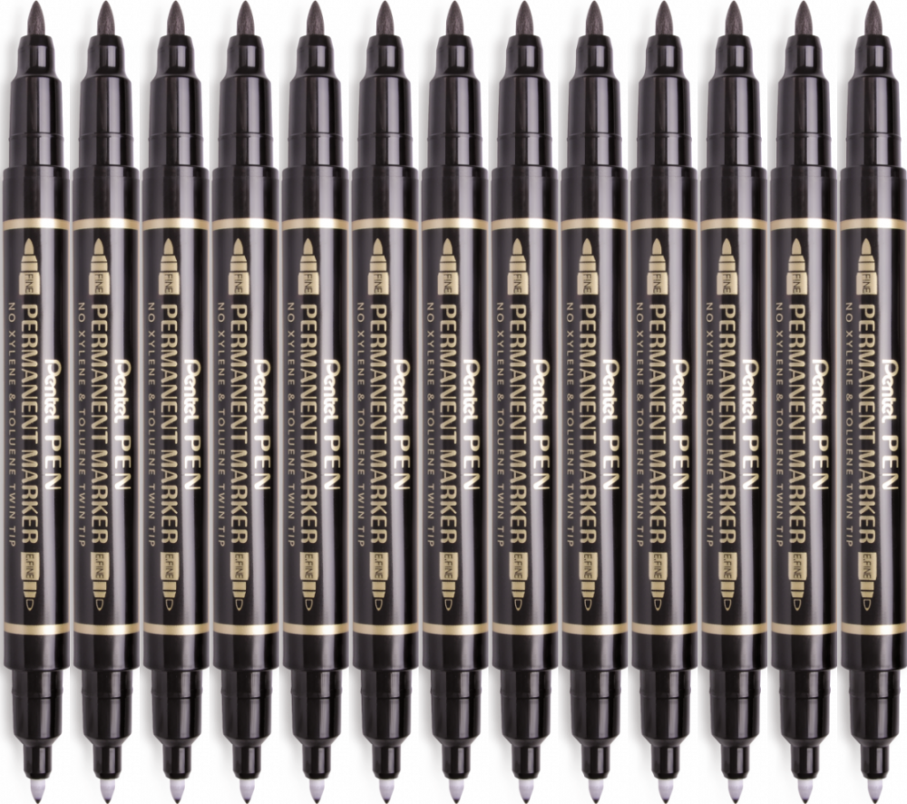 12x Marker do płyt CD i DVD Pentel N75W, dwustronny, okrągła, czarny