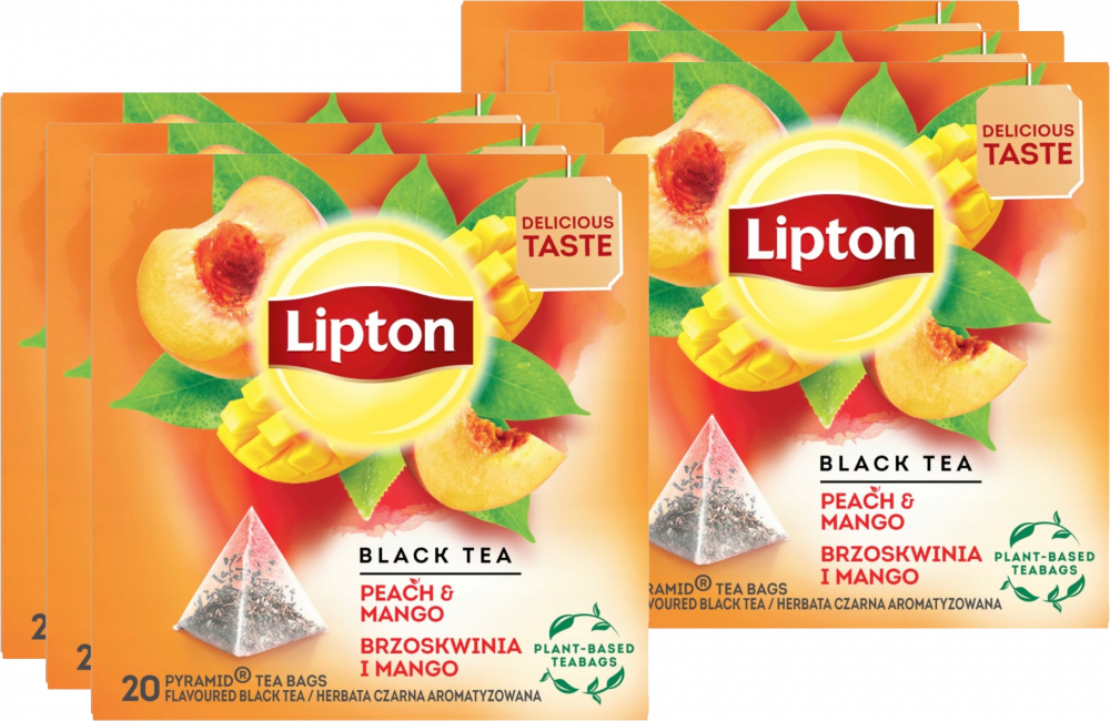 6x Herbata czarna aromatyzowana w piramidkach Lipton, brzoskwinia z mango, 20 sztuk x 1.2g