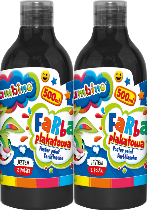 2x Farba plakatowa Bambino Zwierzaki Uczniaki, w butelce, 500ml, czarny