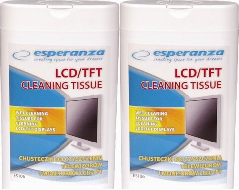 2x Chusteczki nawilżone do czyszczenia monitorów LCD/TFT Esperanza, 100 sztuk